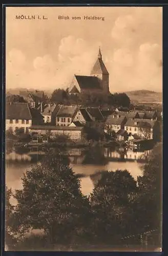 AK Mölln i. L., Blick vom Heidberg mit Kirche