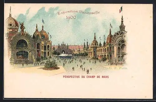 Lithographie Paris, Exposition universelle de 1900, Perspective du Champ de Mars