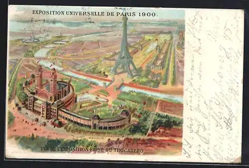 Lithographie Paris, Exposition universelle de 1900, Vue de l`Exposition prise du Trocadero