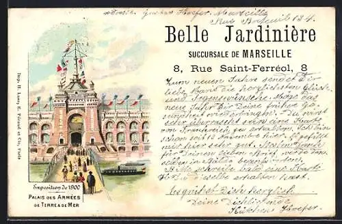 Lithographie Paris, Exposition universelle de 1900, Palais des Armées de Terre & de Mer