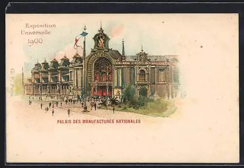 Lithographie Paris, Exposition universelle de 1900, Palais des Manufactures Nationales