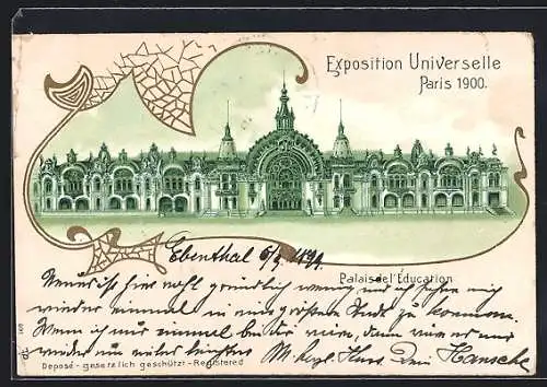 Lithographie Paris, Exposition universelle de 1900, Palais de l`Éducation