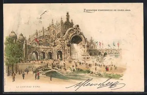 Lithographie Paris, Exposition universelle de 1900, Le Chateau d`Eau