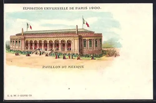 Lithographie Paris, Exposition Universelle 1900, Pavillon du Mexique