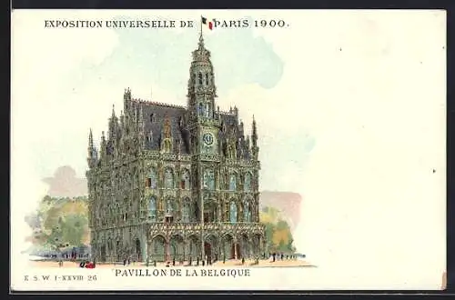 Lithographie Paris, Exposition universelle de 1900, Pavillon de la Belgique