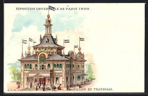 Lithographie Paris, Exposition universelle de 1900, Pavillon de Transvaal