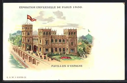 Lithographie Paris, Exposition universelle de 1900, Pavillon d`Espagne