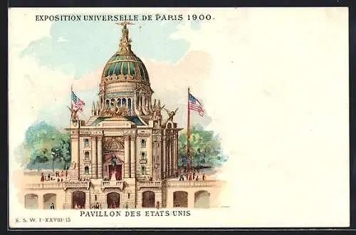 Lithographie Paris, Exposition universelle de 1900, Pavillon des Etats-Unis