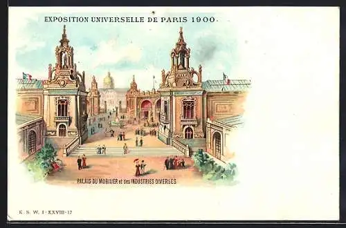 Lithographie Paris, Exposition universelle de 1900, Palais du Mobilier et des Industries Diverses, Ausstellungsgebäude