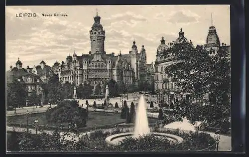 AK Leipzig, Neues Rathaus mit Springbrunnen