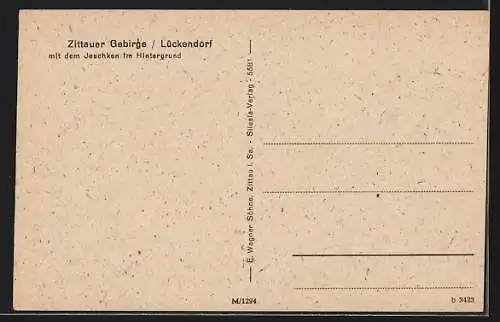 AK Lückendorf /Zittauer Gebirge, Teilansicht mit dem Jeschken im Hintergrund