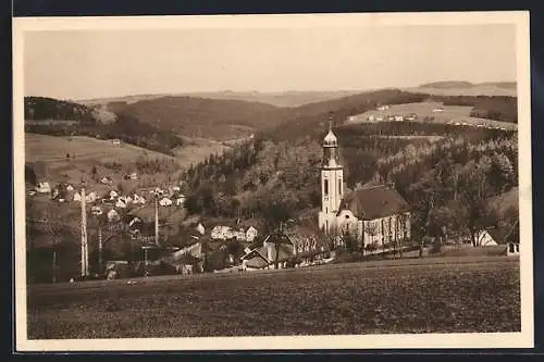 AK Pobershau im Erzgebirge, Panorama mit Kirche