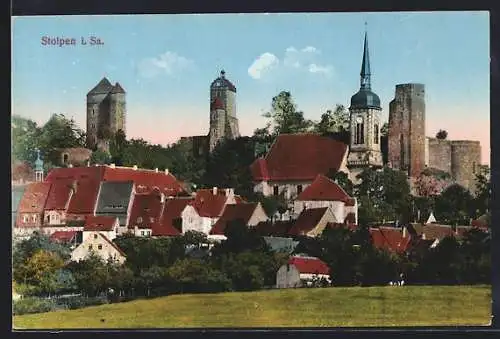 AK Stolpen i. Sa., Ortsansicht mit Kirche und Burg