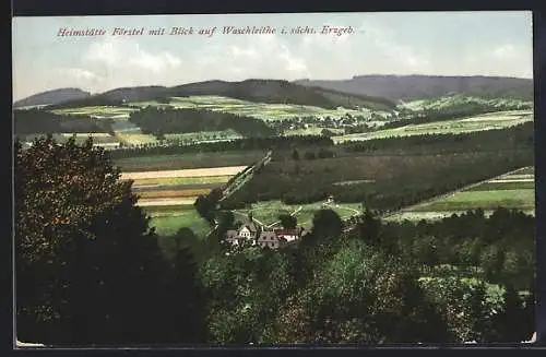 AK Waschleithe i. sächs. Erzgeb., Heimstätte Förstel mit Blick auf den Ort