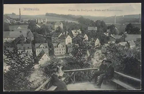 AK Mittweida, Partie im Stadtpark mit Blick auf Neudörfchen