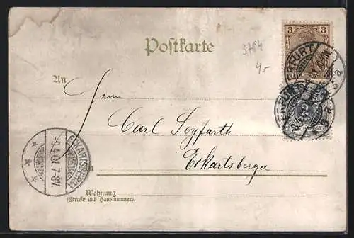 Lithographie Erfurt, Totalansicht über die Dächer