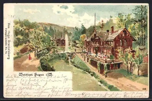 Lithographie Hagen i. W., Gasthaus Waldlust