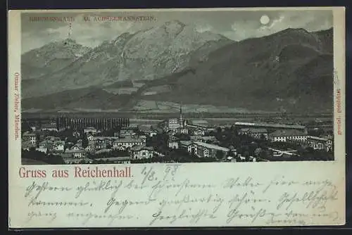 Lithographie Reichenhall, Teilansicht mit Achselmannstein