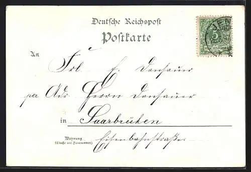 Lithographie Elberfeld, Bergisch Märkische Bank, Neues Rathaus, Theater