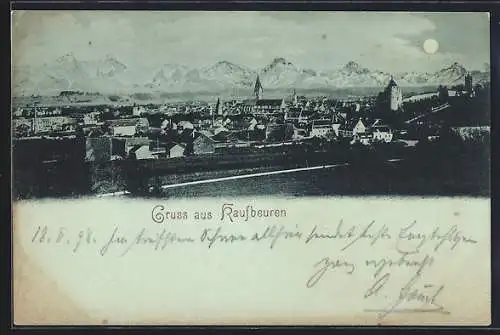 Mondschein-AK Kaufbeuren, Teilansicht mit Bergen