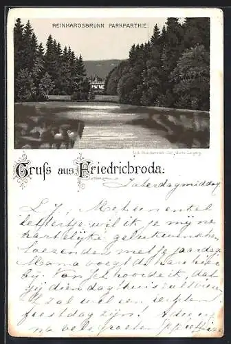 Lithographie Friedrichroda, Reinhardsbrunn, Parkpartie