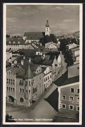 AK Grafenau / Bayr. Ostmark, strasse mit Blick auf die Kirche