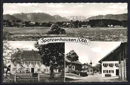 AK Spatzenhausen / Obb., Gasthaus, Ortspanorama