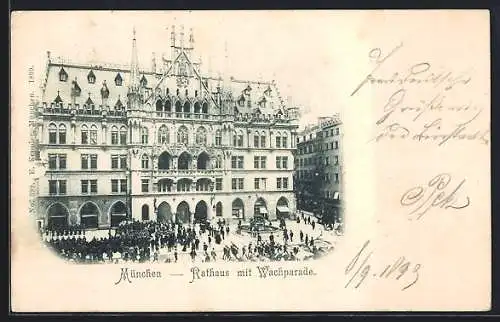 AK München-Au, Rathaus mit Wachparade