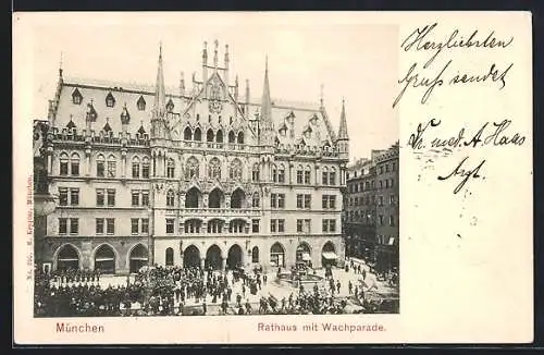 AK München-Au, Rathaus mit Wachparade