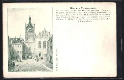 AK München-Au, Das alte Rathaus vom Thal aus gesehen, Ende des 18. Jahrhunderts