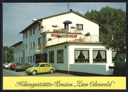 AK Höchst-Hummetroth /Odw., Höhengaststätte-Pension Zum Odenwald der Fam. Fesel, VW Käfer