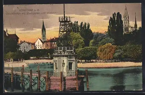 AK Konstanz a. B., Gondelhafen mit Stadtgarten und Münster