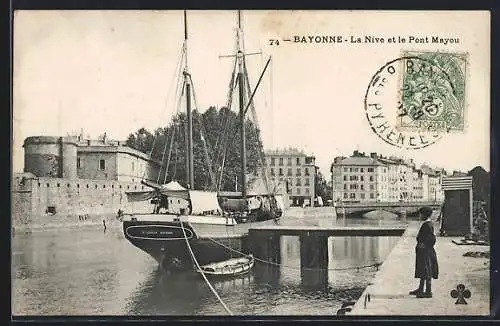 AK Bayonne, La Nive et le Pont Mayou, Hafen