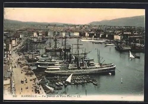 AK Marseille, Vue generale du vieux port, Dampfer im Hafen