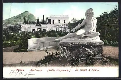 AK Corfou, La statue d` Achille, Villa Imperiale