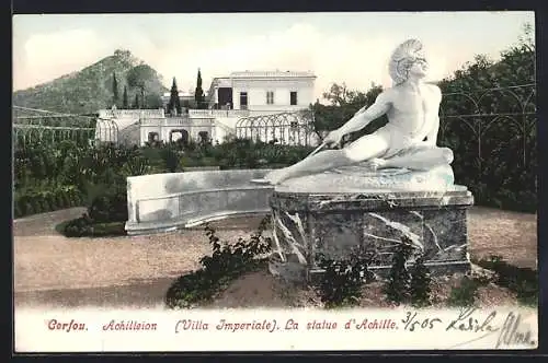 AK Corfou, La statue d` Achille, Villa Imperiale