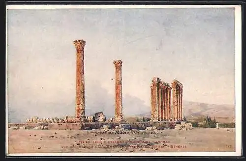 AK Athènes, Vue Occidentale des Colonnes du Temple de Jupiter