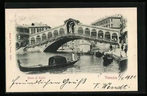 AK Venezia, Ponte di Rialto mit Gondeln