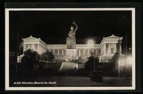 AK München, Bavaria und Ruhmeshalle bei Nacht