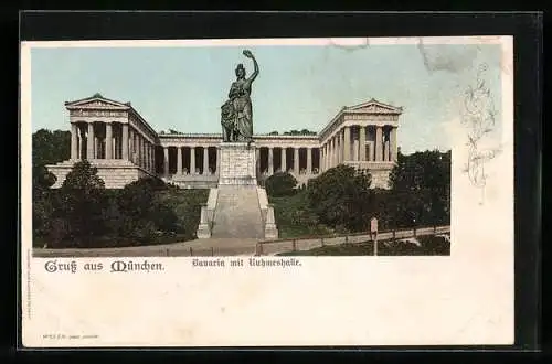 AK München, Frontalansicht von Bavaria und Ruhmeshalle