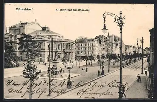 AK Düsseldorf, Alleestrasse mit Stadttheater