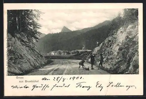 AK Brunbichel, Landstrasse mit Blick in den Ort