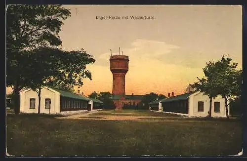 AK Lechfeld, Lager-Partie mit Wasserturm