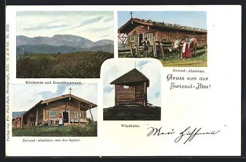 AK Bad Tölz, Gasthaus Zwieselalm, Almhütte, Kirchstein, Windhütte