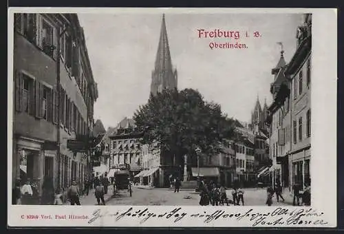 AK Freiburg i. B., Oberlinden mit Kirchturm