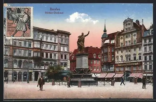 AK Breslau, Blick aufs Blücher-Denkmal