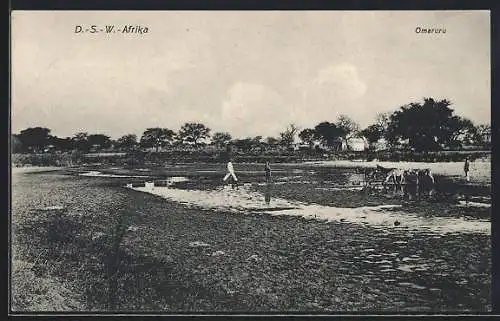 AK Süd-West-Afrika, Omaruru, Tiere an der Wasserstelle