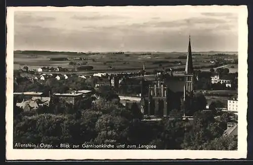 AK Allenstein /Ostpr., Blick zur Garnisonkirche und zum Langsee