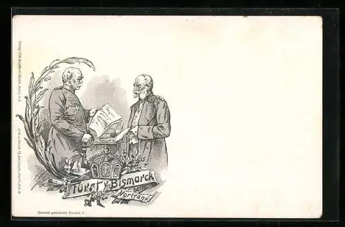 Lithographie Fürst Bismarck beim Vortrag bei Kaiser Wilhelm I.