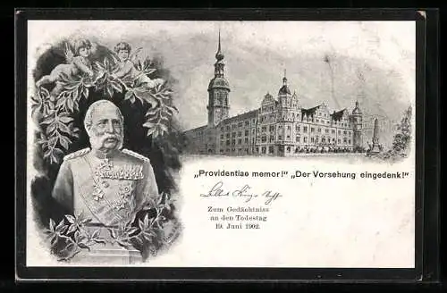 AK Providentiae memor!, Der Vorsehung eingedenk!, König Albert von Sachsen, Gest. 1902